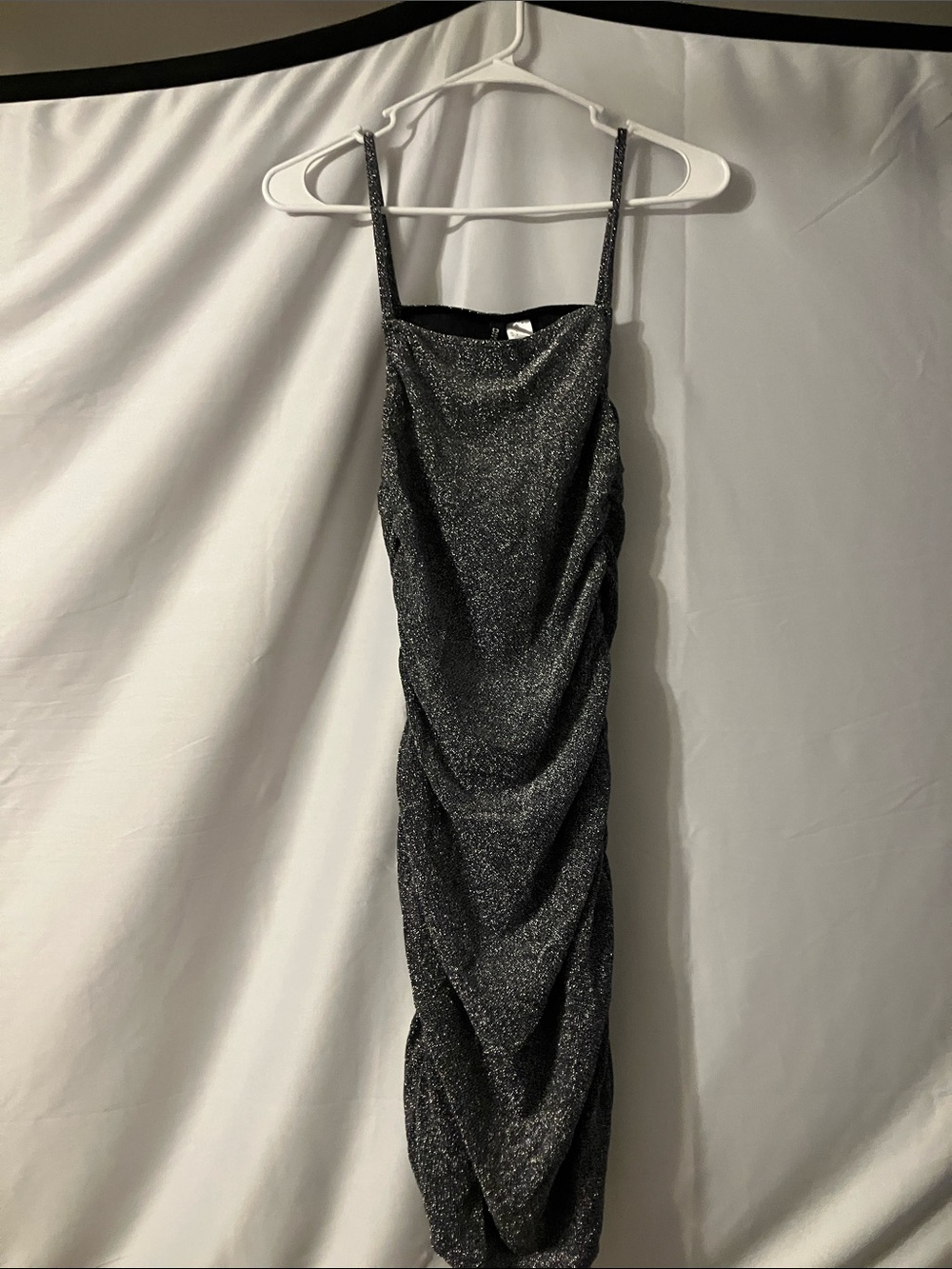 H&M Black Sparkle Ruched Slip Dress